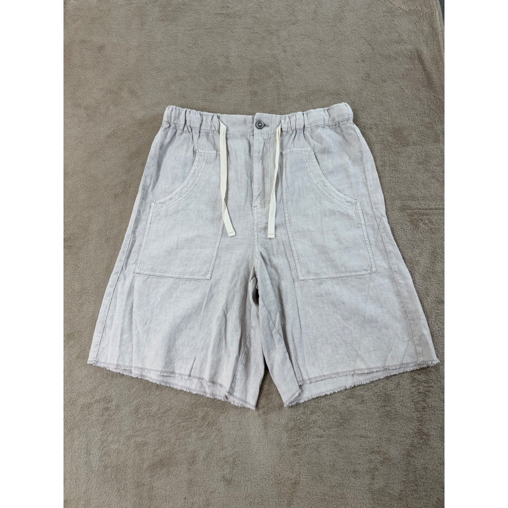 Pilcro Anthropologie Linen Blend Shorts Women 29 Beige Relax Wide Leg Frayed EUC